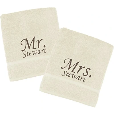 Image of TeddyT&#039;s Personalised Mr &amp; Mrs Embroidered Towels Gift Set (Stone with Bronze, Bath Towel (120x70cm))