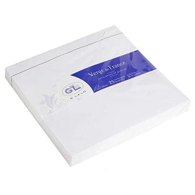 Image of Clairefontaine Ref 22450L G.Lalo Gummed Lined Envelopes (Pack of 20) 16.5 x 16.5cm in Size, PEFC Certified, White Linings for Confidentiality Vergé De France Extra