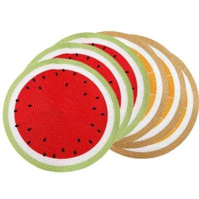 Image of SCF2017 Round Woven Plastic Placemats 38cm Stylish and Practical Dining Table Mats,Set of 6,Watermelon+Lemon