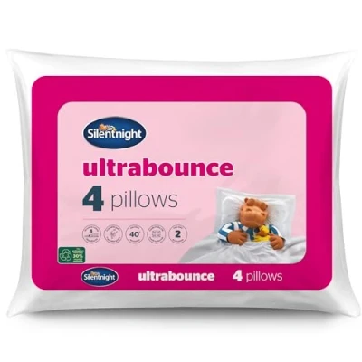 Image of Silentnight Deluxe Ultrabounce Pillows 4 Pack of Medium Support for Back, Front and Side Sleepers with Dupont Fibres Ensuring Superior Comfort Machine Washable
