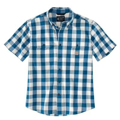 Image of Carhartt Men&#039;s 106140 Loose Fit Midweight Short Sleeve Plaid Shirt, Deep Lagoon, Medium
