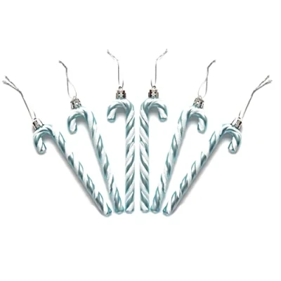 Image of Pack of 6 13CM Glitter Candy Cane Christmas Tree Hanging Decoration Bauble Xmas Ornament (Ice Blue)