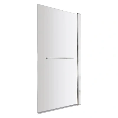 Image of 6mm Toughened Safety Glass Reversible Hinged Straight Shower Bath Screen with Rail Chrome