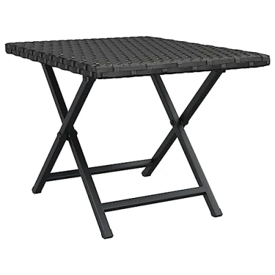 Image of vidaXL Folding Garden Table PE Poly Rattan and Powder coated Steel Frame Space saving Foldable Design Easy Assembly Weather resistant for Outdoor Use Black