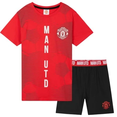 Image of Manchester United F.C. Boys Short Pyjamas Set, Breathable Lounge Wear Man Gifts for (Black/Red, 5 6 Years)