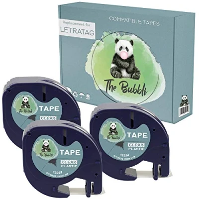 Image of The Bubbli Original 12267 S0721530 S0721550 Black on Clear Compatible Plastic Label Tapes for DYMO LetraTag LT 100H 100T 110T QX50 XR XM 2000 Plus (12mm x 4m 3 Pack)