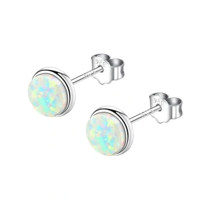 Image of KristLand Round Opal Stud Earrings Sterling Silver 925 Gold Plated Earring with White Gift for Woman Ladies Girls