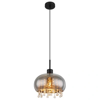 Image of Corry 28cm Pendant Ceiling Light Matt Black Smoke Glass Shade 1x E27