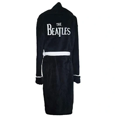 Image of The Beatles Bathrobe Drop T Logo Official Black Super Soft Fleece Unisex S