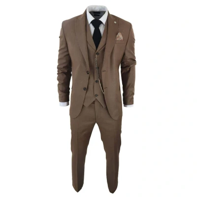 Image of TruClothing Mens Classic 3 Piece Plain Brown Suit Size 52 (Chest)