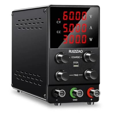 Image of RUZIZAO DC Power Supply Variable: 60V 5A Lab Bench Adjustable Switching Regulated High Precision 4 Digits LED Display 5V/2A USB Port Output &amp; Input Cord