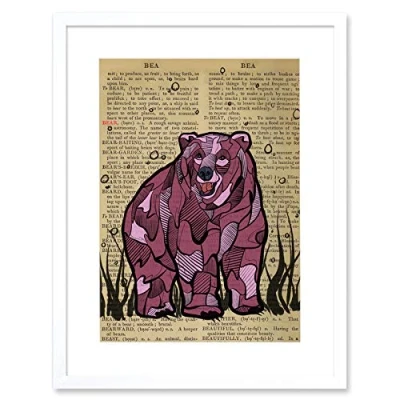Image of Wee Blue Coo Upcycle Dictionary Bear Artwork Framed Wall Art Print 12X16 Inch