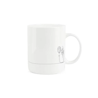 Image of Purely Home Microphone Mug Musical Instrument Line Drawn Bone China White Coffee Tea Present Gift
