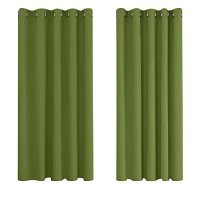 Image of Deconovo Super Soft Solid Thermal Insulated Eyelet Living room Blackout Curtains for Girls 66 x 54 Inch 1 Pair Green