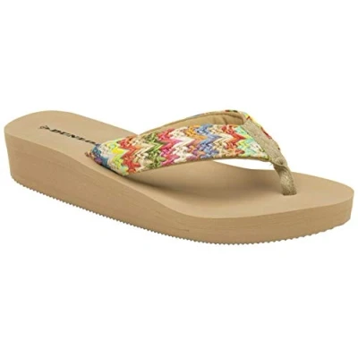 Image of DUNLOP Ladies Low Wedge Slip On Toe Post Sandals (8 UK, Beige Multi)