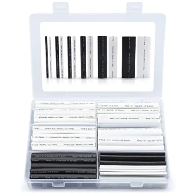 Image of Wirefy Heat Shrink Tubing Kit 3:1 Dual Wall Tube Adhesive Lined Marine Black, White 130 PCS