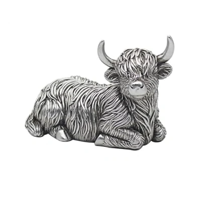 Image of The Leonardo Collection Silver Lying Highland Cow 12.5cm Figurine For Home &amp; Office Decor Ornaments Gift Women Men Beautiful Indoor Outdoor Living Room