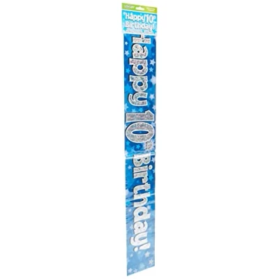 Image of 9ft Banner Happy 10th Birthday Blue holographic