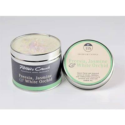 Image of Potters Crouch Scented Candle in a Tin Freesia, Jasmine &amp; White Orchid