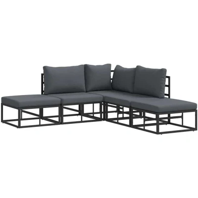 Image of vidaXL Garden Sofa Set with Cushion Pillow 5 pcs Black Aluminium