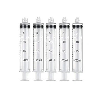 Image of Luer Lock Plastic Syringe, 20ml, Blunt Tip, Measuring Syringe Tools for Measuring, Lip Gloss, Liquid Refilling, Dispensing, DIY Crafts, Oil Feeding Pets, Scientific Labs, Glue Applicator…