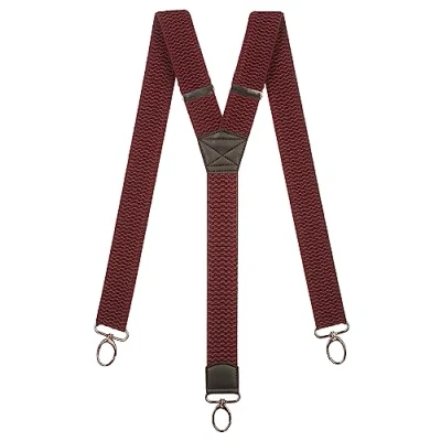 Image of Olata Heavy Duty Y Shape Braces/Suspenders with Carabiner Clips 4cm. Burgundy Red