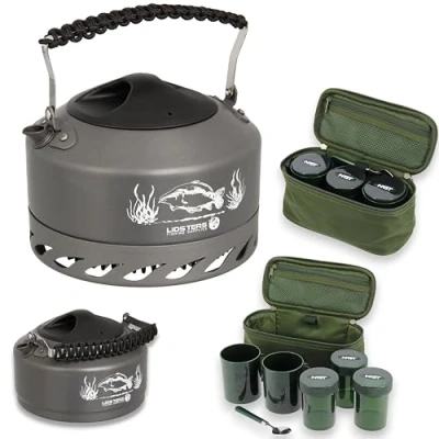 Image of Lfs Quick Boil Kettle 1.1 Litre Carp Fishing Camping + NGT Brew Tea Coffe sugar (Black Handle)
