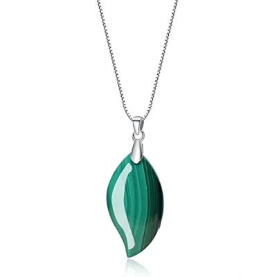 Image of COAI 925 Sterling Silver Malachite Leaf Pendant Stone Necklace for Women Girls