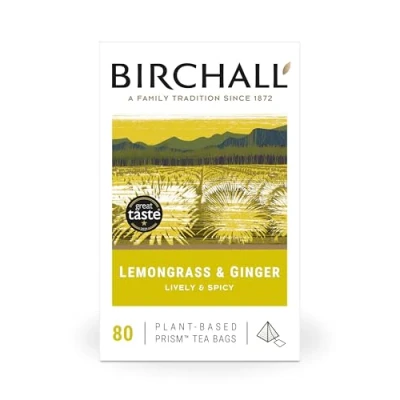 Image of Birchall Tea Bags, Lemongrass &amp; Ginger Herbal Gift Set, Caffeine Free Bursting with Full Flavour, Perfect Vegan Gifts, 80 Plant Based Prism Bags