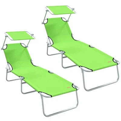 Image of vidaXL Folding Sun Loungers 2 pcs with Canopy Green 600D Oxford Fabric