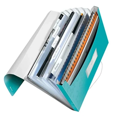 Image of Leitz A4 Expanding File with 6 Compartments, Elastic Band Fastener, Ice Blue, WOW Range, 45890051