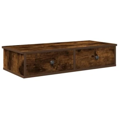 Image of vidaXL Wall Shelf With Drawers/Storage Cabinet Smoked Oak Engineered Wood 80x31x17 cm Living Room/Bedroom