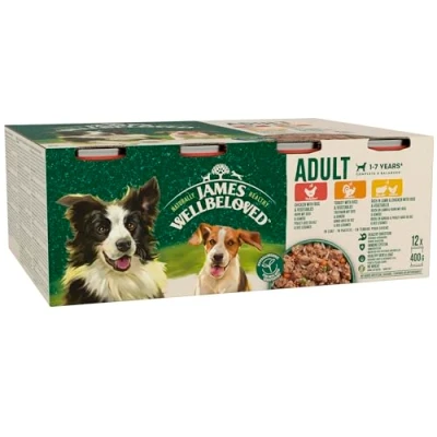 Image of James Wellbeloved Adult Turkey, Lamb and Chicken in Loaf 12 Cans, Hypoallergenic Wet Dog Food, Pack of 1 (12 x 400 g)