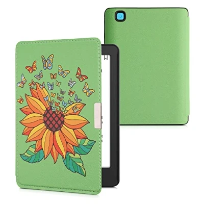 Image of kwmobile Case Compatible with Kobo Aura Edition 2 eReader Cover Sunflower Butterflies Yellow/Green