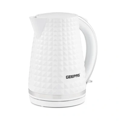 Image of Geepas 1.7L Cordless Electric Kettle 2200W Textured with 360 Rotational Base Concealed Heating, Auto Shut Off &amp; Boil Dry Sensor Space Saving Cord Storage and LED Indicator, White