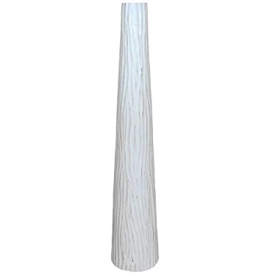 Image of Leewadee Large White Home Decor Floor Vase Wooden 70 cm Tall Farmhouse Flower Holder For Fake Plant And Pampas Grass