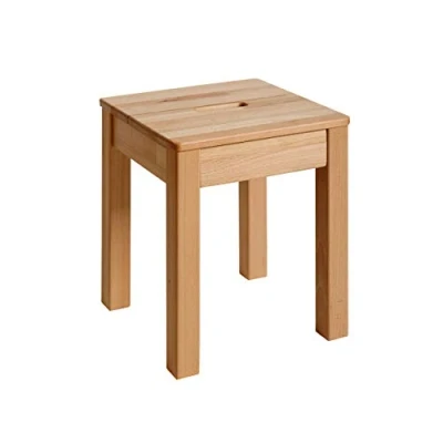 Image of Krok Wood Tomas Solid Stool Durable and Sturdy Square Dining Chair Mounting Hardware Included (Beech, 35x35x45 cm) (With Hole)