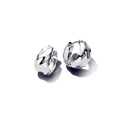 Image of Pandora Silver Rippled Small Hoop Earrings