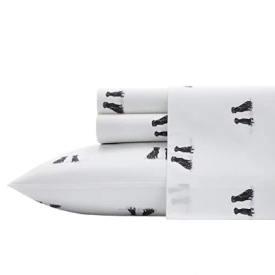 Image of Eddie Bauer Home Sheets Cotton Percale Bedding Set, Crisp &amp; Cool, Stylish Decor,4pcs, King, Labrador Fields White/Grey