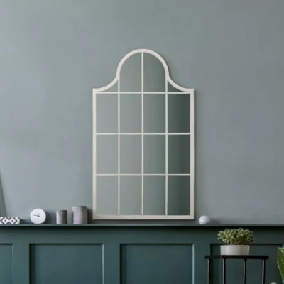 Image of MirrorOutlet The Arcus White Metal Framed Modern Arched Wall Mirror 41&quot; X 24&quot; (104CM 62CM) Black. 2cm Wide Frame and 3cm Deep.