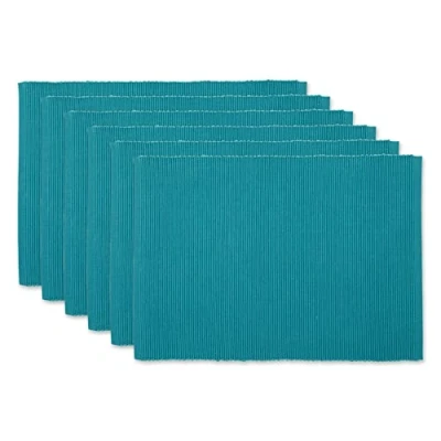 Image of DII 100% Cotton Basic Ribbed Placemat Set, Storm Blue, 13x19, 6 Piece