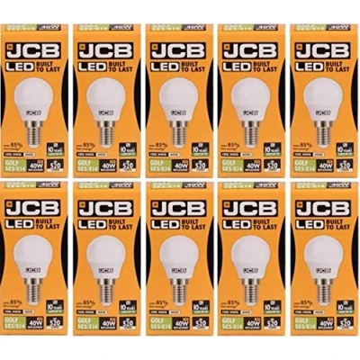 Image of JCB LED 10 X 6w = 40w SES/E14 Golf Ball Light Bulb Screw Cap 520lm 4000k Cool White [Energy Class A+]