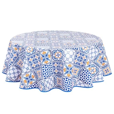 Image of Home Direct Round Oilcloth PVC Wipe Clean Tablecloth Table Cover 140cm 55&quot; Blue