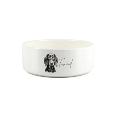 Image of Dachshund Pet Bowl Black &amp; White Dog Portrait Small Ceramic Food Dish For Dogs