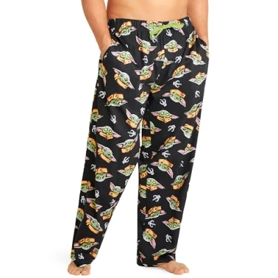Image of Disney Mens Pyjama Bottoms, Comfy Loungewear PJs with Pockets Cosy Gifts for Him (XL, Black Baby Yoda)