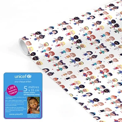 Image of Clairefontaine 231622UNICEFC A Roll of UNICEF Gift Paper Poster 80g 5mx35cm (Special Small Width) Pattern: Farandole Wrapping, Ideal for Packaging