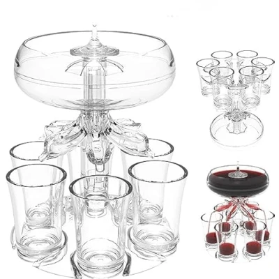 Image of 6 Shot Glass Dispenser and Holder, Drink Dispenser, Drinks Tipple Cocktail Beer Acrylic Touchless Pourer for Juice Spirits Cider Whiskey Cocktail, Fun Bar Accessories Home