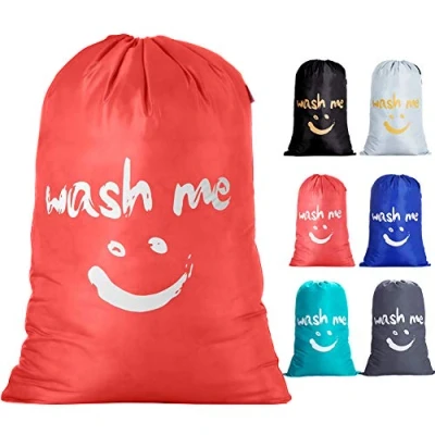 Image of IHOMAGIC Laundry Bag Large Foldable Washable Storage with Nylon Rope Lightweight Portable for Dirty Clothes Blanket 100L in Bedrooms, Hotels, Dorms, Travel, Orange