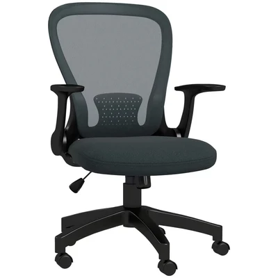 Image of Vinsetto Mesh Office Chair, Ergonomic Computer Desk Chair with Flip up Armrest, Lumbar Back Support, Adjustable Height, Swivel Wheels, Charcoal Grey