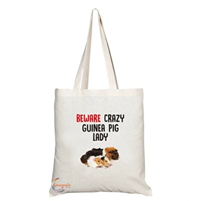 Image of Coralgraph Inc TB263 Beware Crazy Guinea Pig Lady Novelty Present Gift Printed Eco Friendly Stylish Long Handled Tote Shoulder Bag